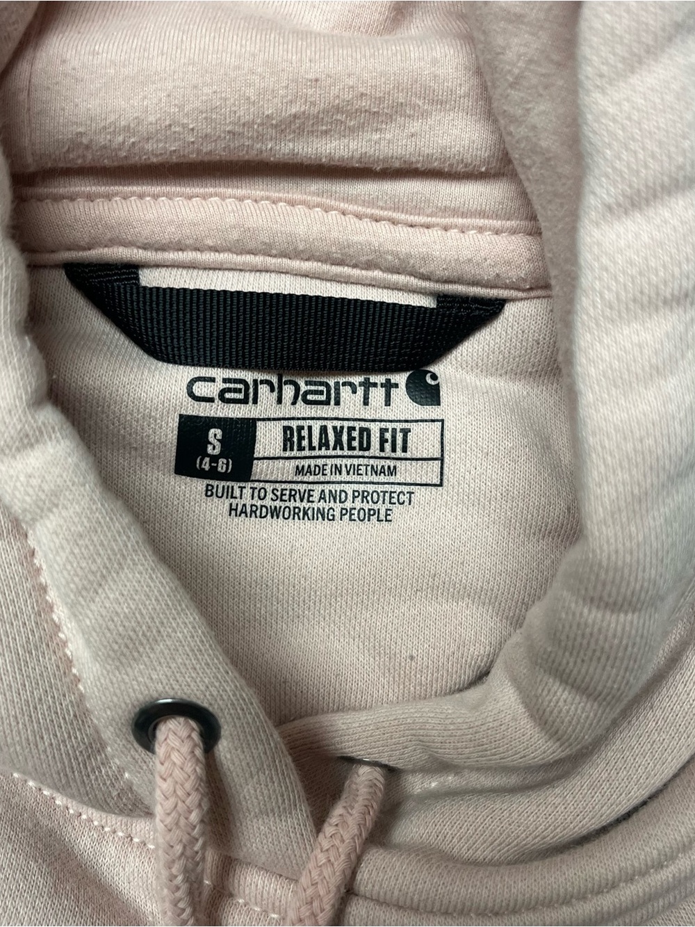 Carhartt Relaxed Fit Pullover Hoodie Youth S Beige Logo Hood Pockets - Picture 2 of 7